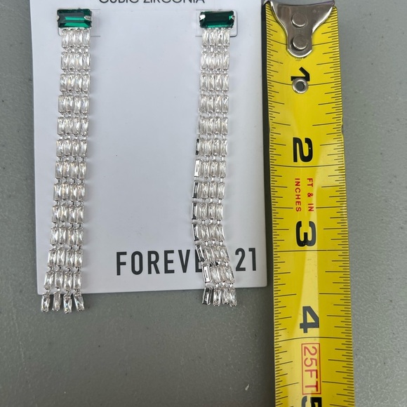 Forever 21 Silver & Green Geometric Drop Earrings - Picture 6 of 7